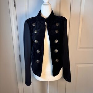 Black Velvet Military Officer Jacket Structured Cropped Gold Button Calessa